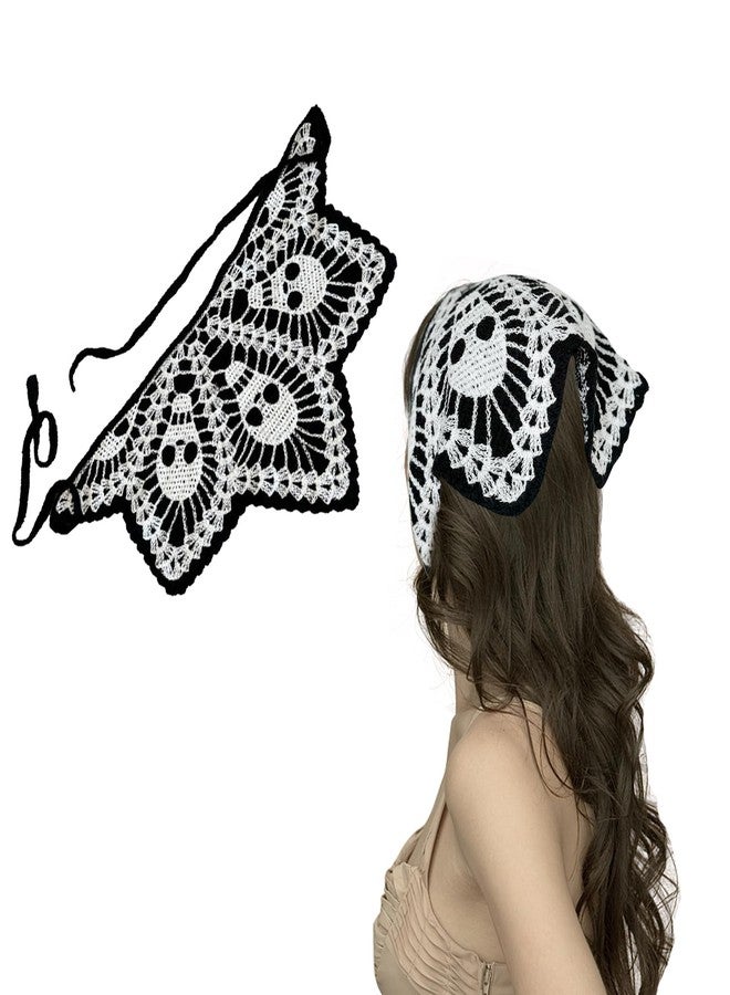 SHBLOMK Halloween Spider Web Skull Hair Scarf, Crochet Bandana Headband, Cotton Knit Triangle Headband for Halloween Party Hair Styling Decor - Image 1